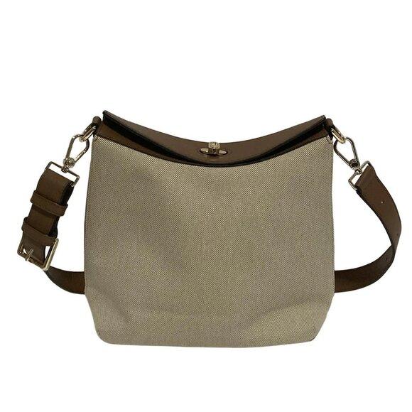 Auth FURLA - Beige Dark Brown Canvas Leather Shoulder Bag - Picture 11 of 11